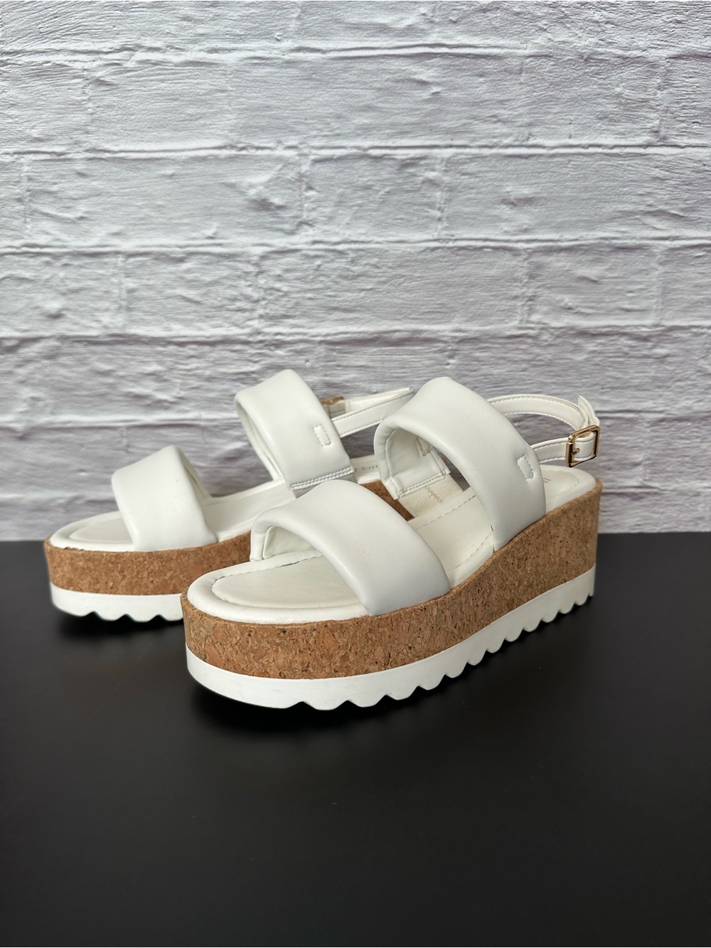 Girl’s Limelight brand White Cork Platform Sandals with Buckle Strap
